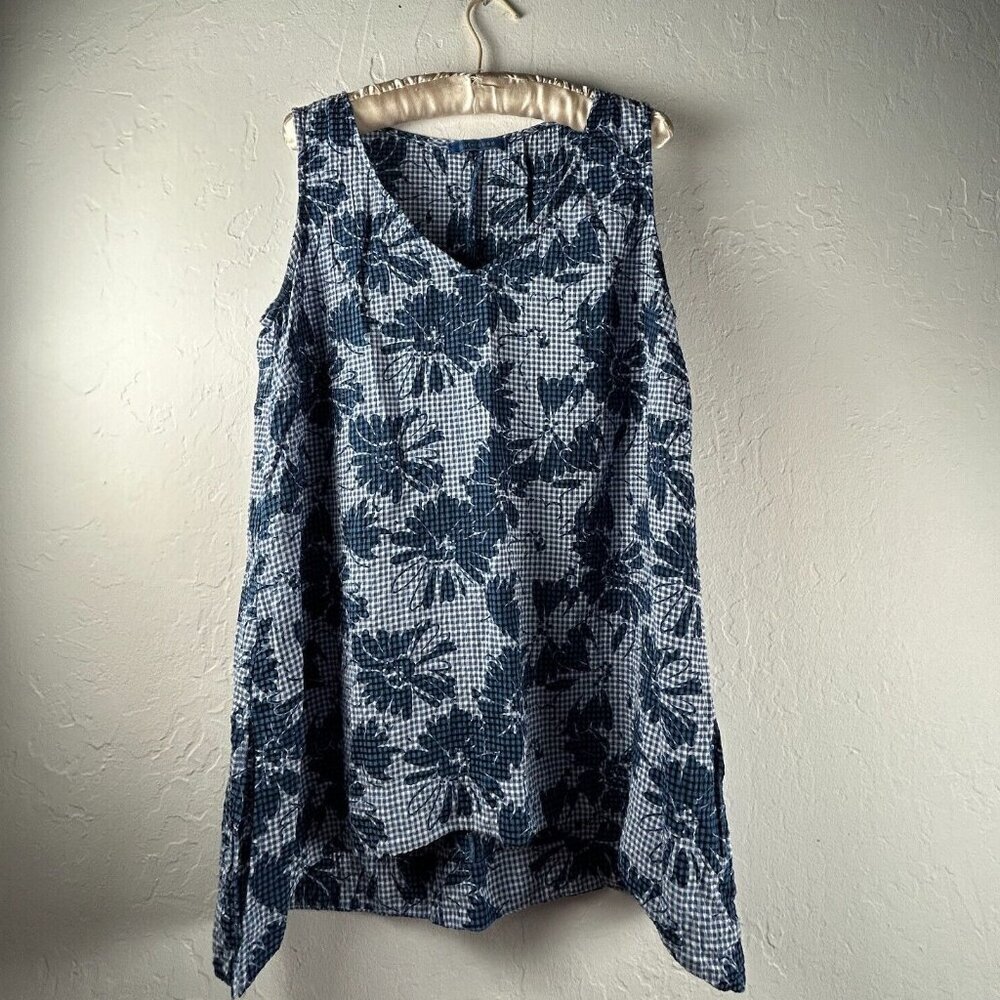 Cut Loose Womens V-Neck Floral Sleeveless Flowy Tank Tunic Top Small Blue Casual
